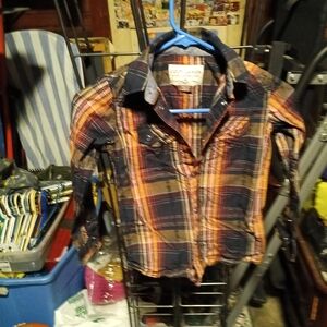 Plaid Button-Down Shirt in Blue and Orange